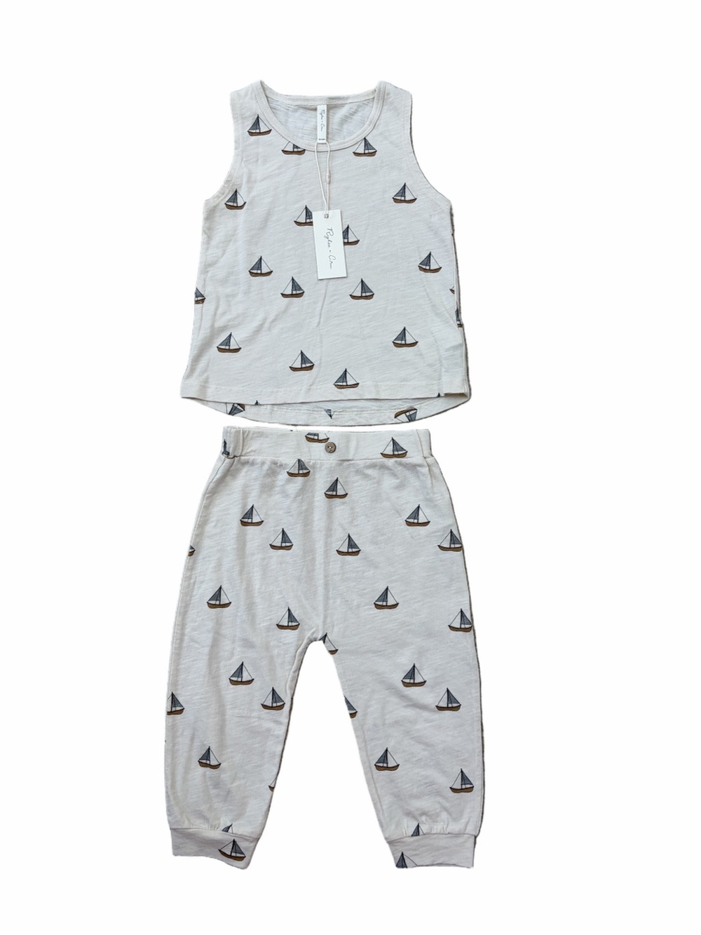 Rylee + Cru NWT Size 18-24 Months Sailboats Neutral Tank Top + Slouch Pant Set